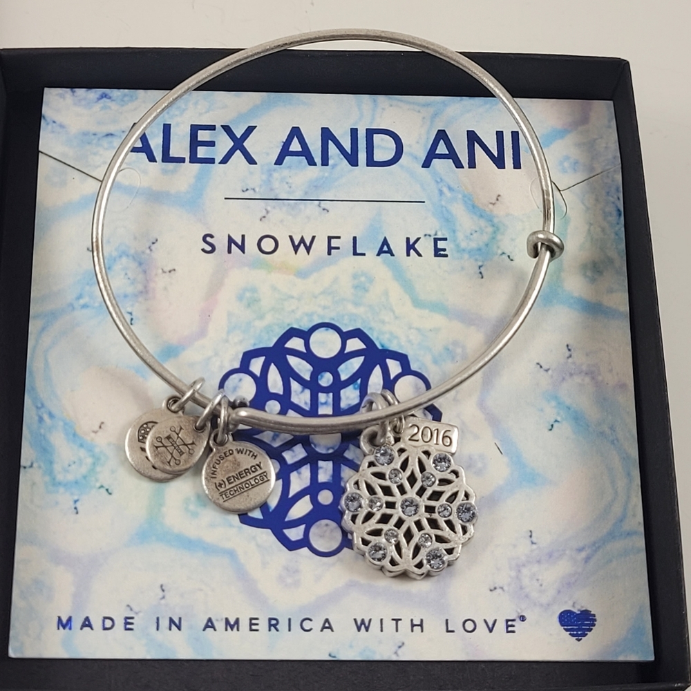 Alex and Ani Snowflake and Blue Beads Bangle Bracelets - Picture 3 of 6